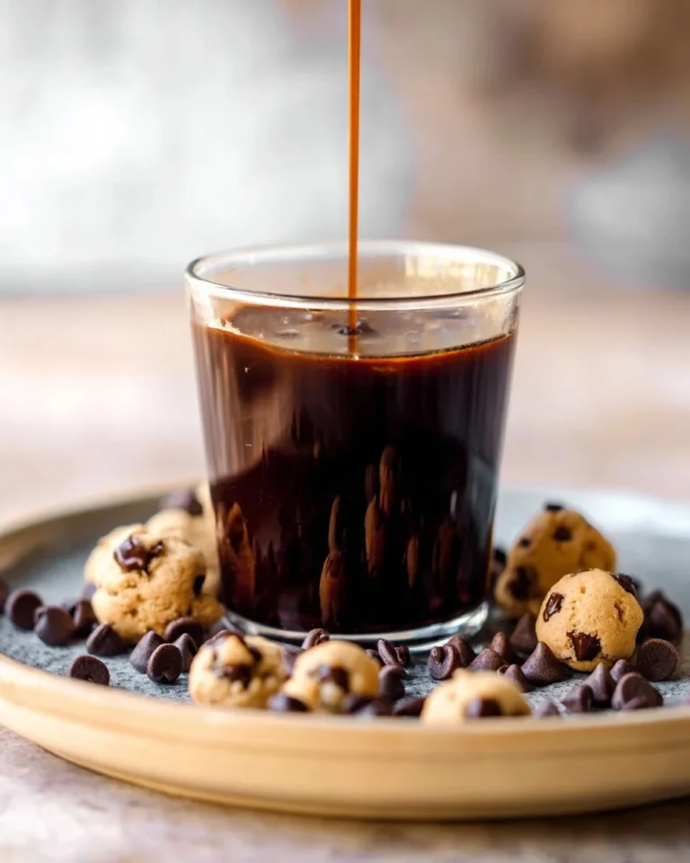 Chocolate chip cookie dough syrup bottle with a delicious drizzle