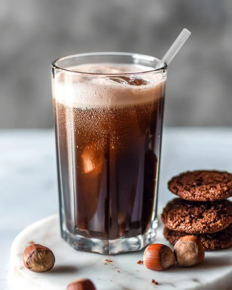 Delicious Chocolate Hazelnut Cookie Cold Brew in a glass with whipped cream