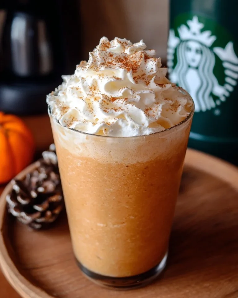 Homemade Pumpkin Spice Frappuccino in a glass with whipped cream on top