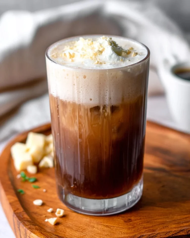 Delicious white chocolate macadamia cream cold brew topped with whipped cream.