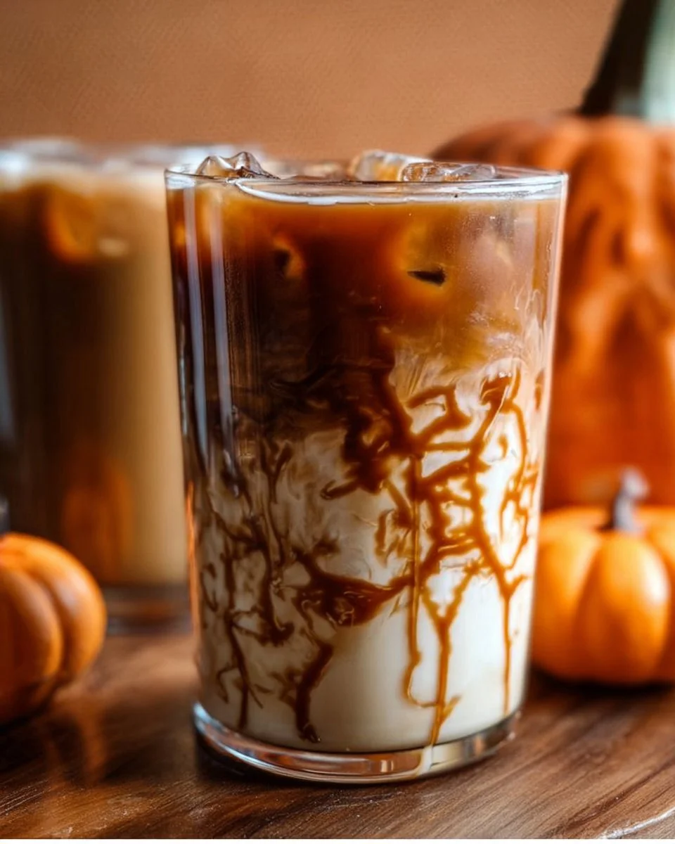 Caramel Pumpkin Spice Iced Coffee served in a glass with whipped cream and cinnamon