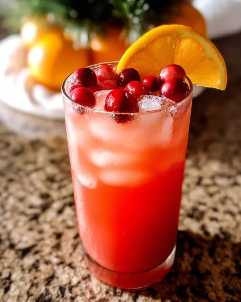 Cran-Merry Orange Lemonade beverage served in a glass with festive garnishes