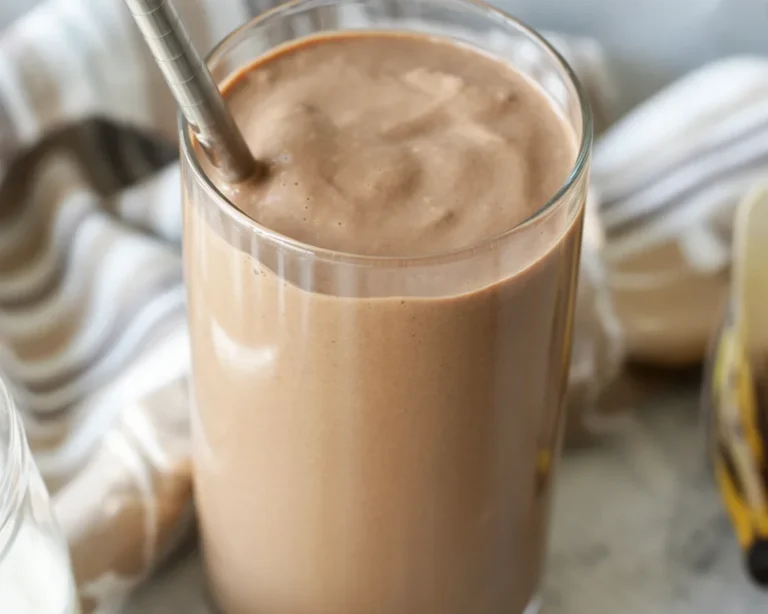 Creamy Almond Butter Espresso Shake with banana and espresso for a nutritious breakfast.