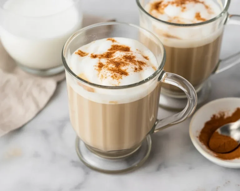 Delicious homemade chai latte made with tea and spices in a cup.