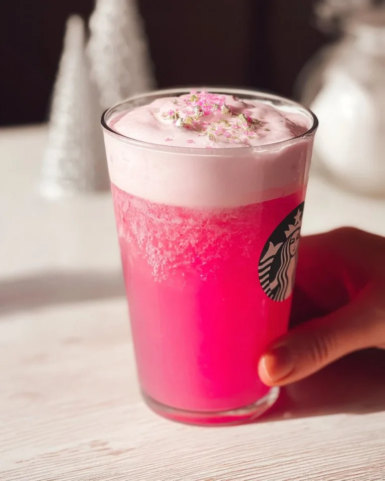 Glinda's Pink Potion Starbucks copycat recipe in a vibrant pink cup