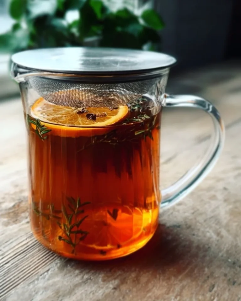 A cup of immune-boosting tea with herbs and spices for health benefits.