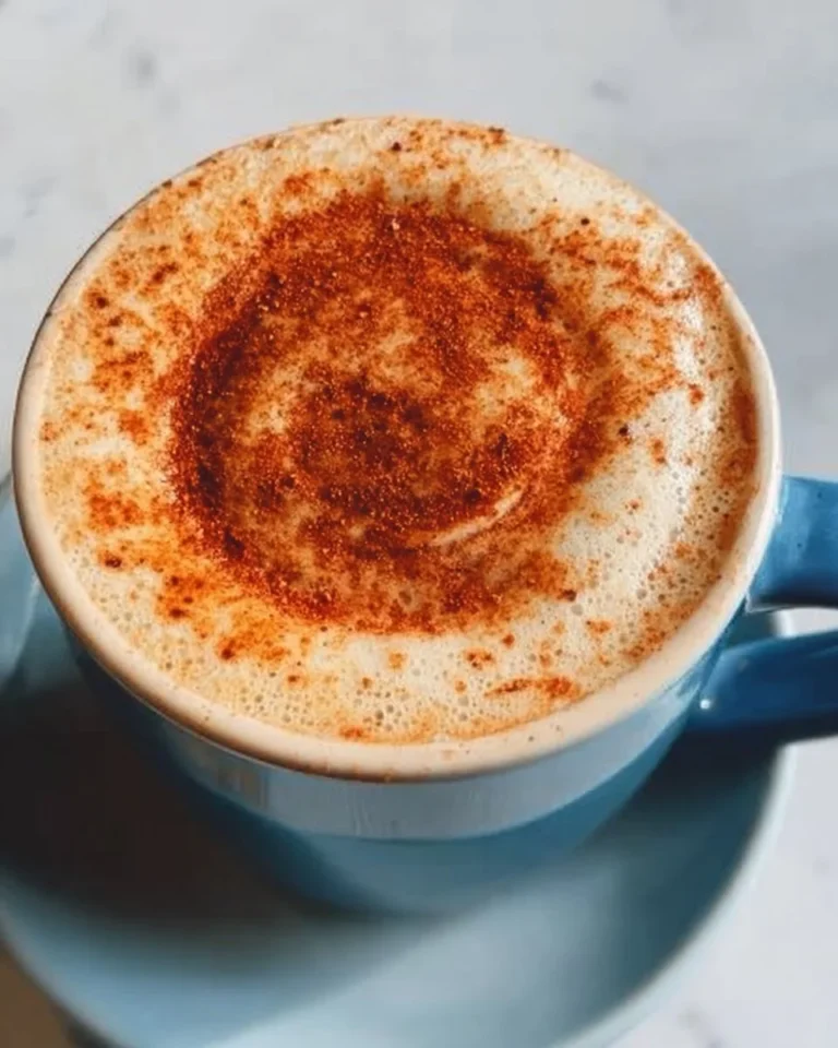 Delicious cinnamon roll latte topped with whipped cream and cinnamon.