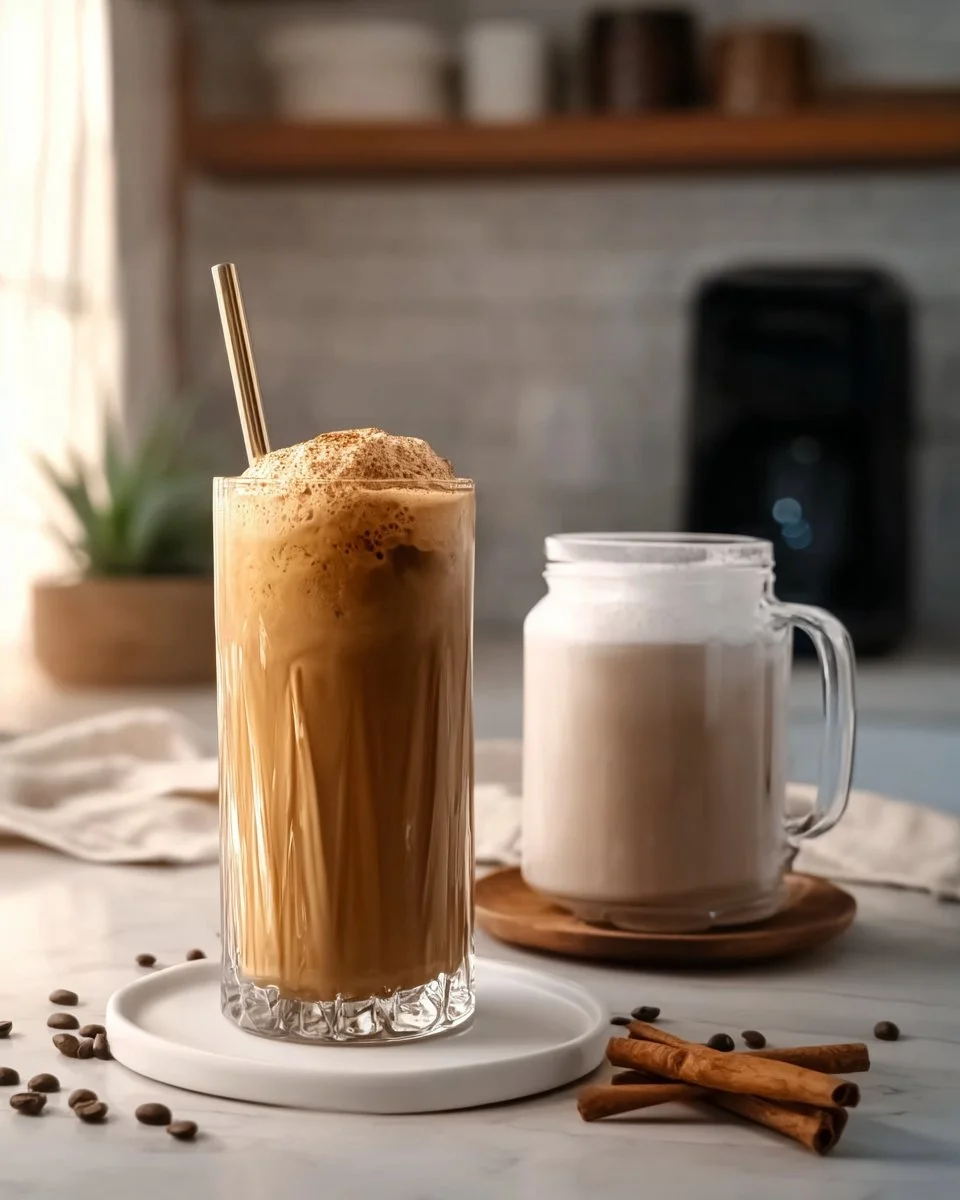 A cup of high protein coffee proffee with whipped cream and cocoa on top.