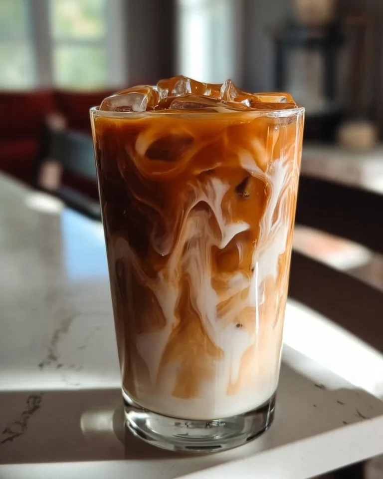 Refreshing Salted Caramel Iced Coffee in a glass with a drizzle of caramel