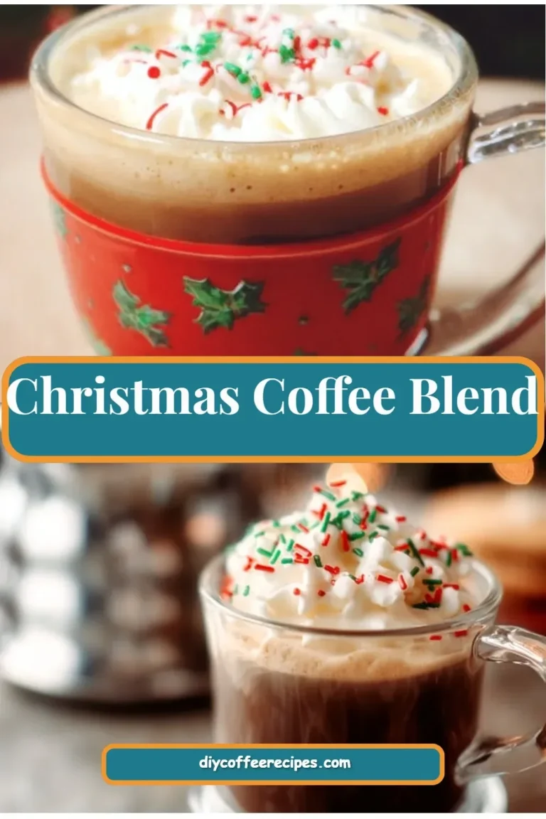 A festive Christmas coffee blend in a cozy setting with holiday decorations.