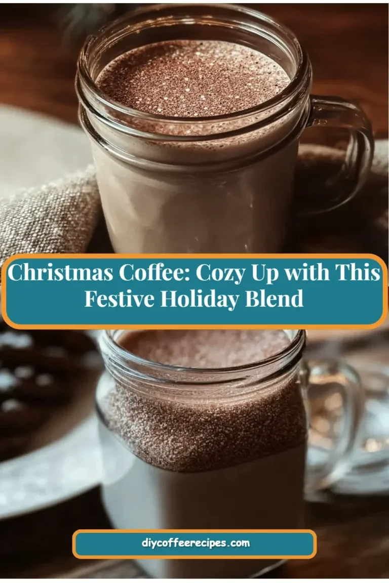 A festive mug of Christmas coffee with holiday decorations
