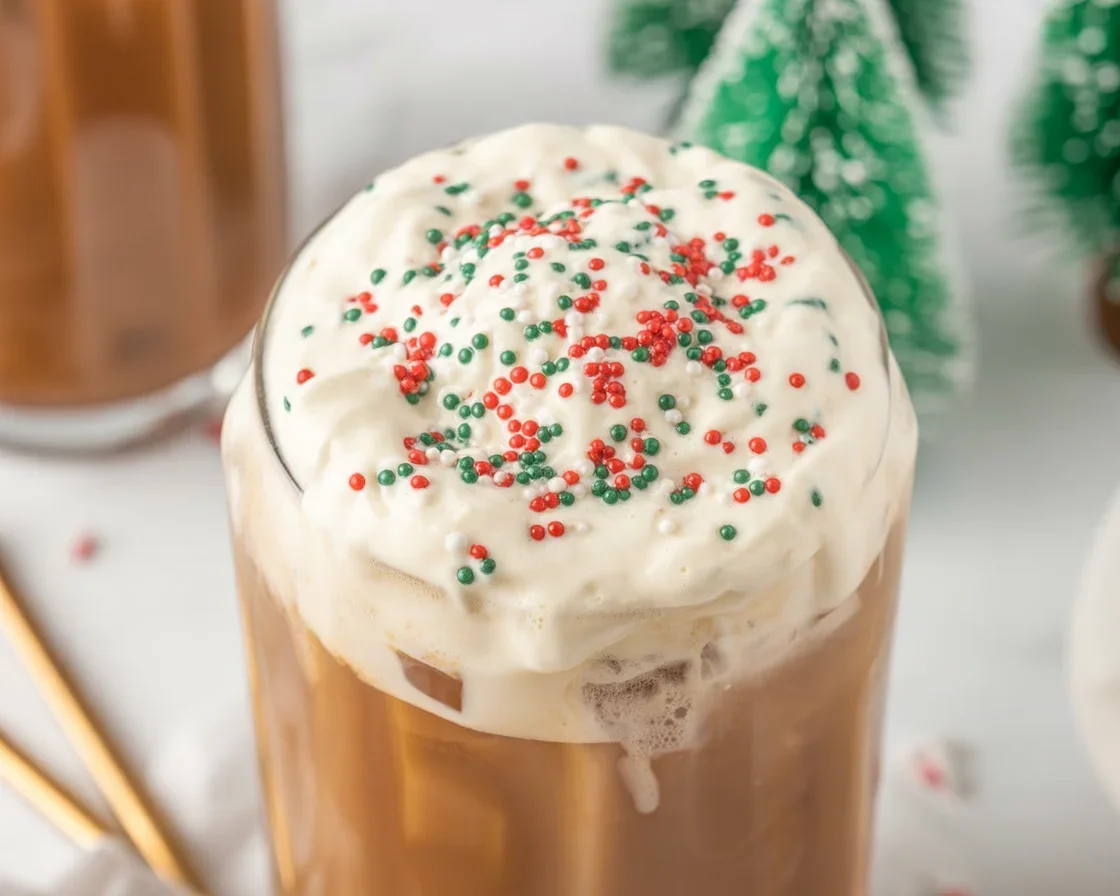 Delicious homemade Sweet Sugar Cookie Latte in a festive mug.
