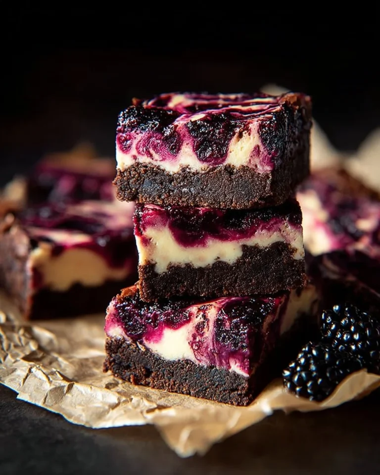 Delicious Blackberry Cheesecake Brownies with creamy cheesecake and fresh blackberries