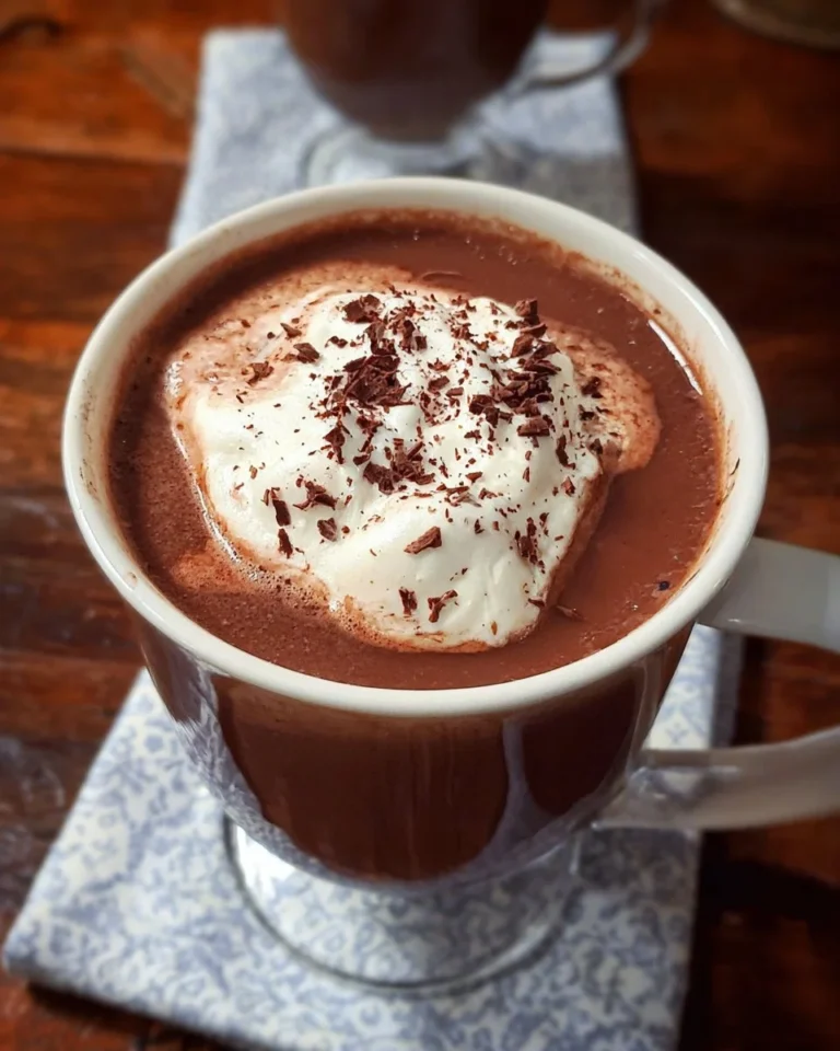 Boozy Baileys Hot Chocolate topped with whipped cream and chocolate shavings