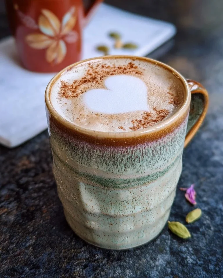 Delicious Cardamom Latte topped with frothy milk and spices