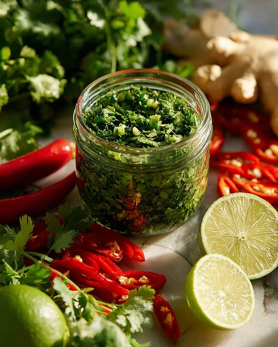 Fresh Caribbean green seasoning made from herbs and spices for flavorful dishes