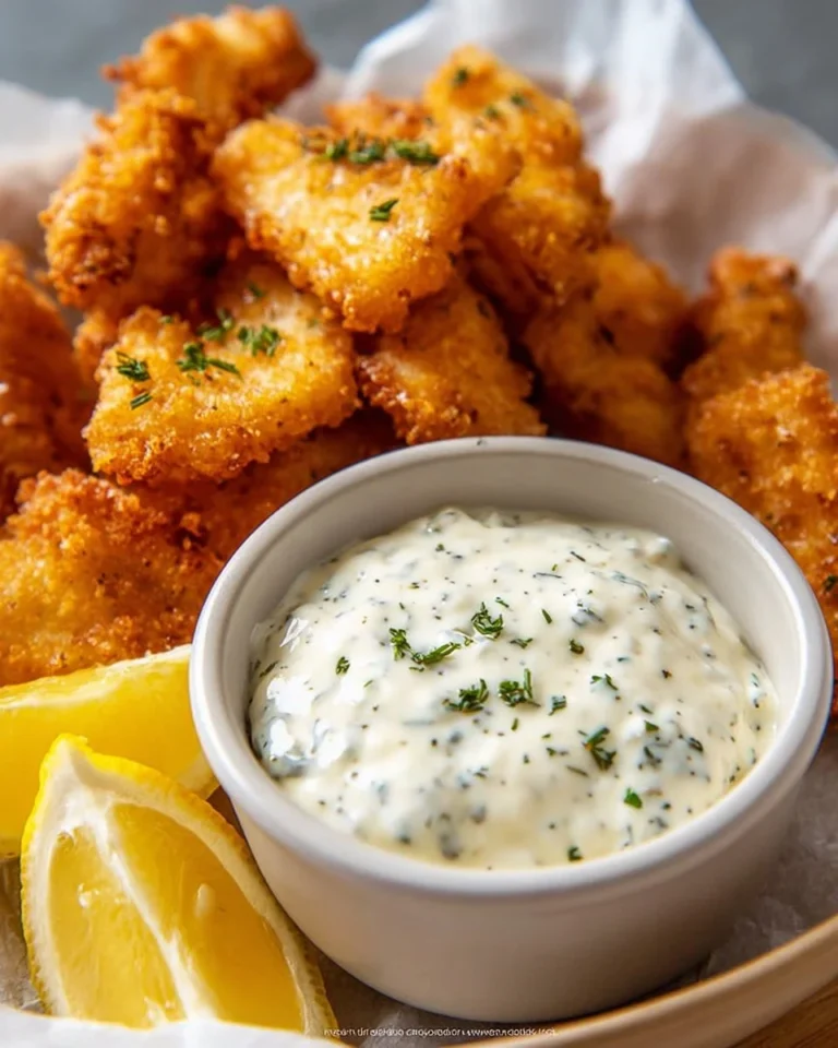 Bowl of classic homemade tartar sauce with fresh herbs and lemon zest
