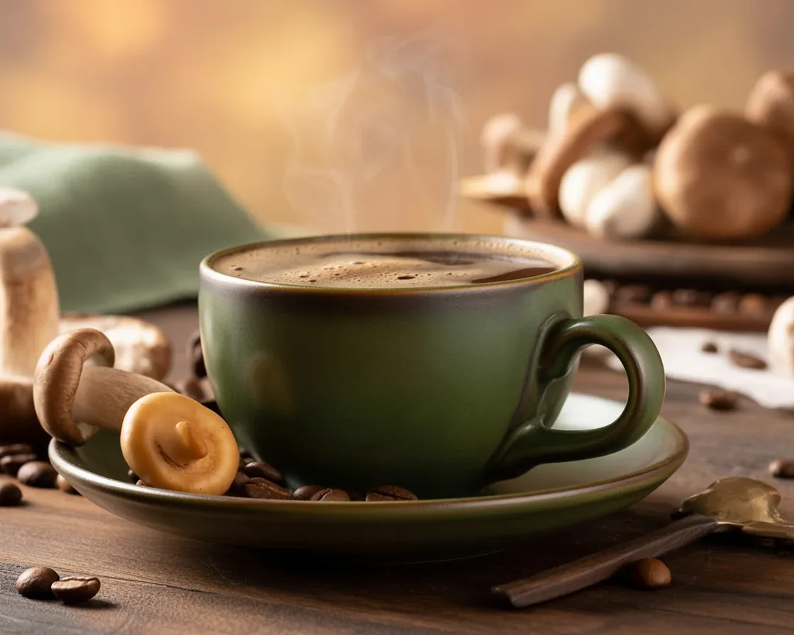 A cup of mushroom coffee showcasing health benefits and unique blend of flavors.