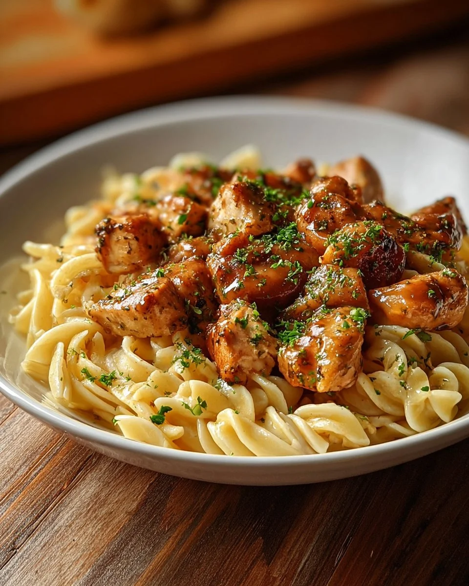 Delicious Garlic Butter Chicken Parmesan Pasta served in a bowl