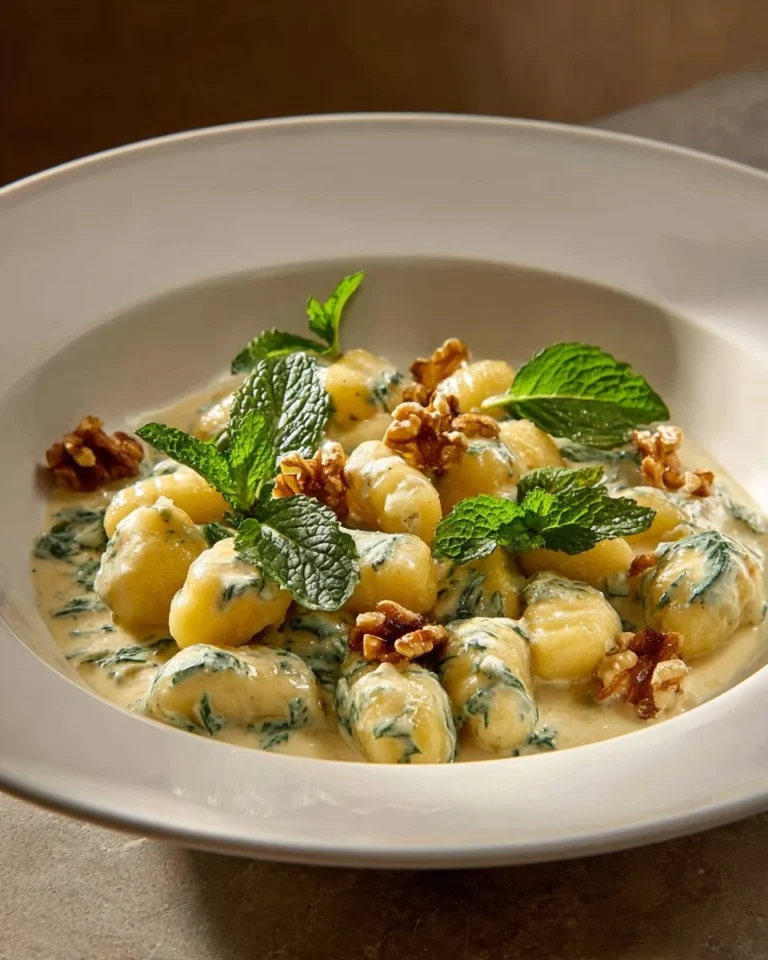 Creamy Gnocchi with Gorgonzola sauce served in a bowl