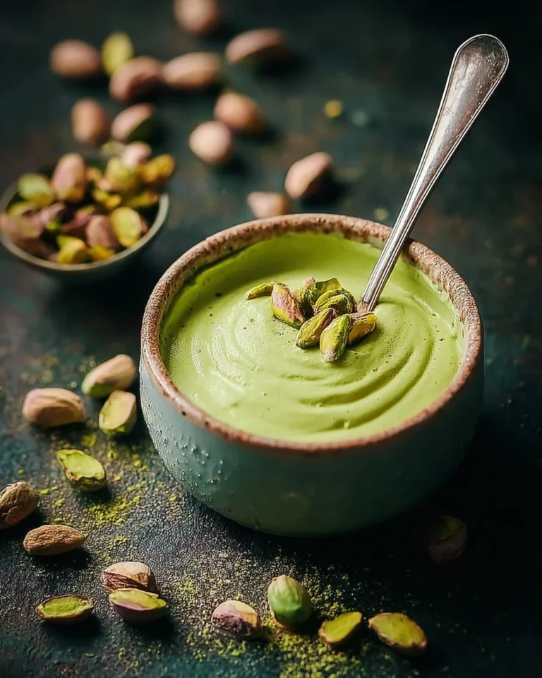 Delicious Italian pistachio cream in a jar on a wooden table