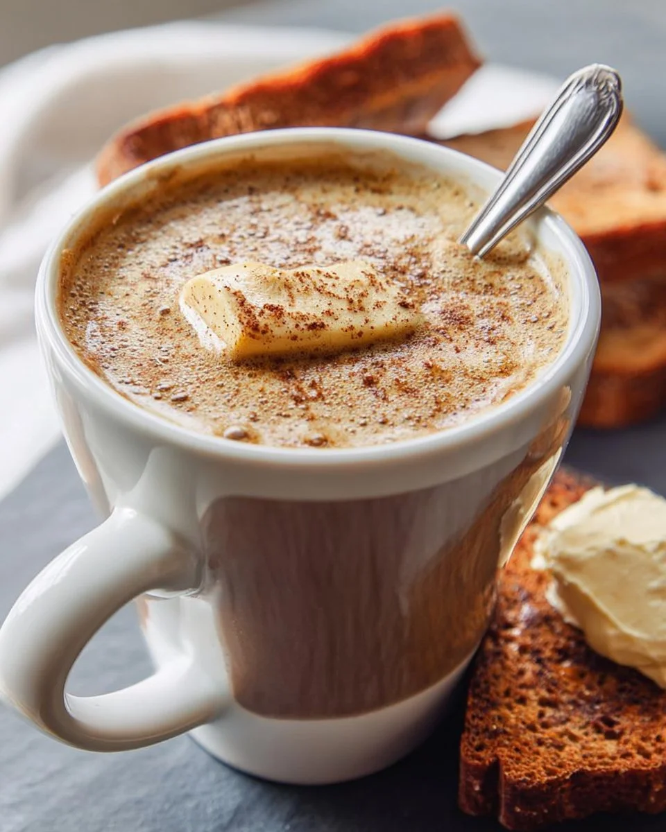 Keto Cinnamon Toast Butter Coffee served in a cup with a sprinkle of cinnamon