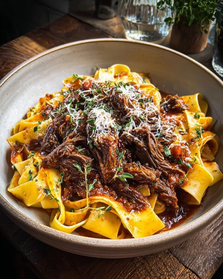 Delicious slow-cooked short rib ragu served with pasta