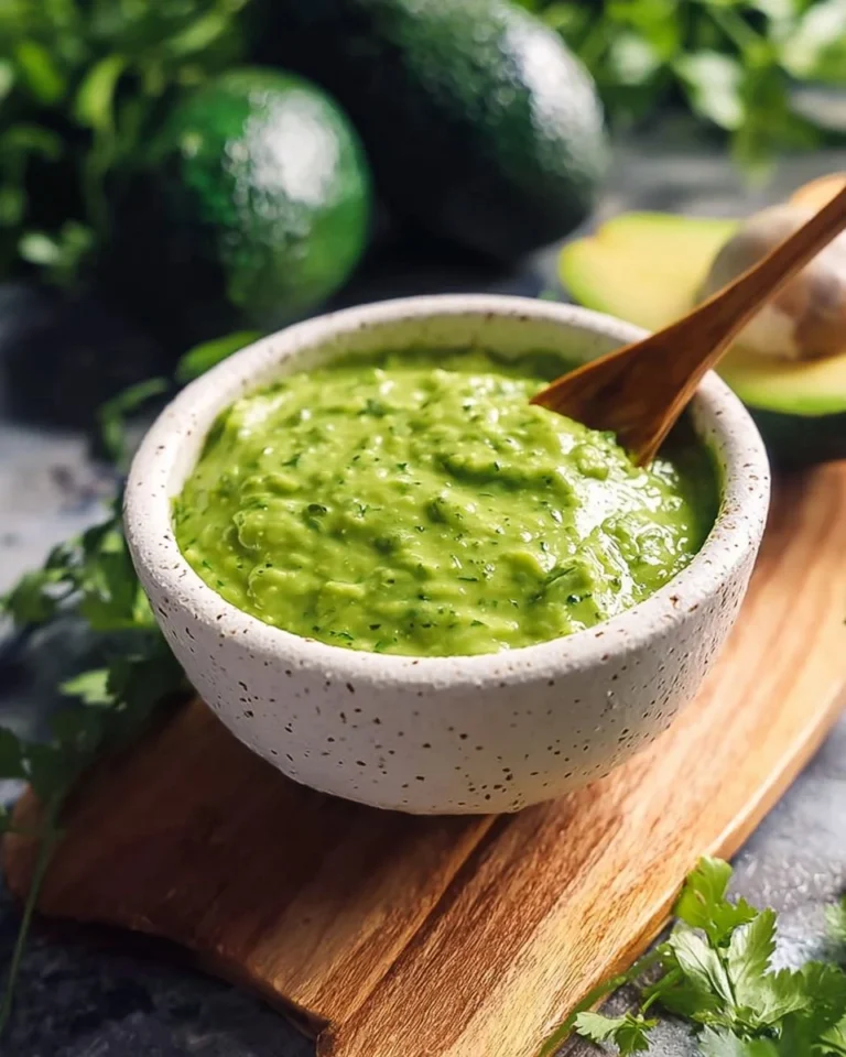Fresh tomatillo avocado salsa served in a bowl with chips