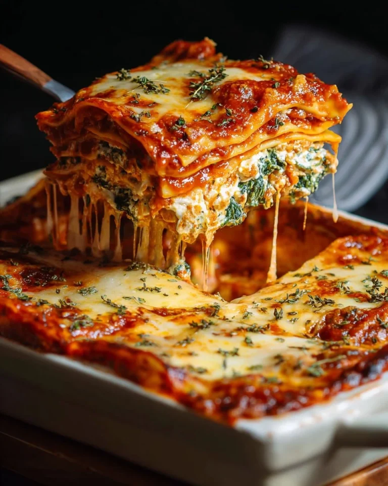 Ultimate spinach lasagna layered with three cheeses and fresh spinach