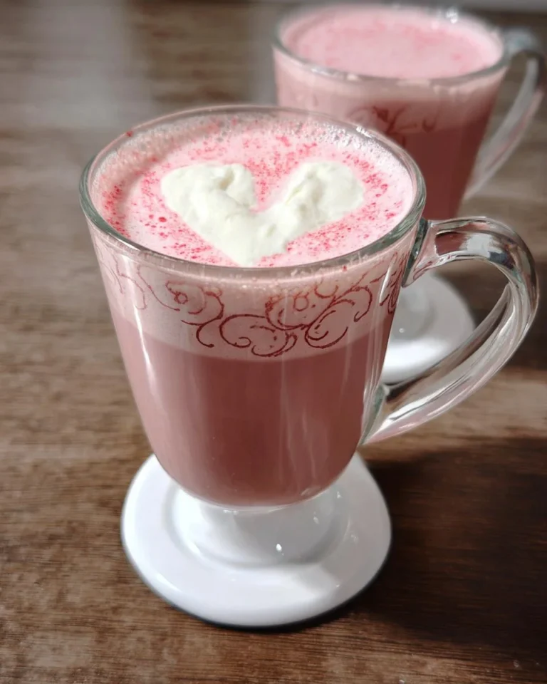 Valentine's Day hot chocolate topped with whipped cream and chocolate sprinkles