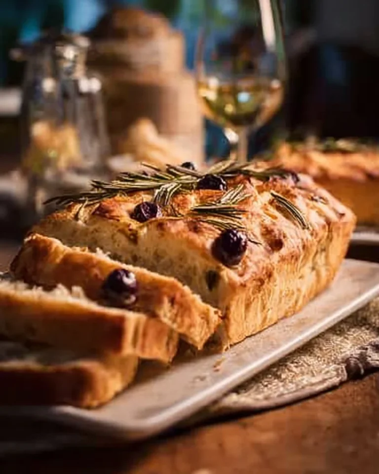 Freshly baked 12-Grape Focaccia with grapes and herbs on a wooden board.