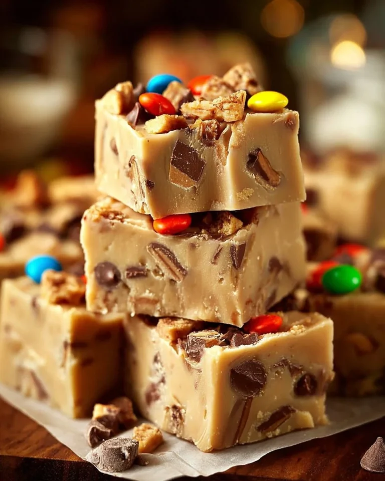Delicious homemade peanut butter fudge cut into squares on a plate
