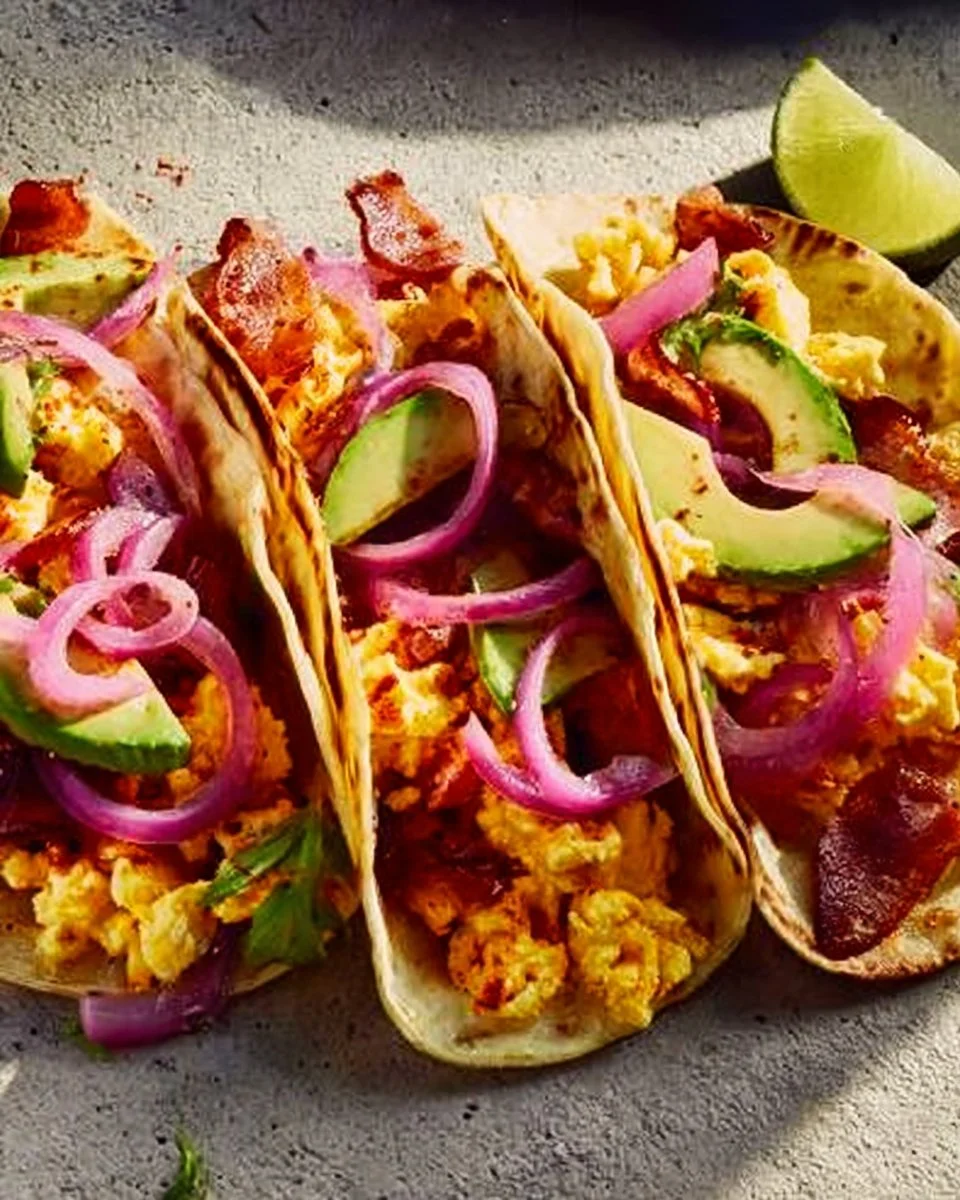 Delicious breakfast tacos served with toppings and sides for a flavorful meal.
