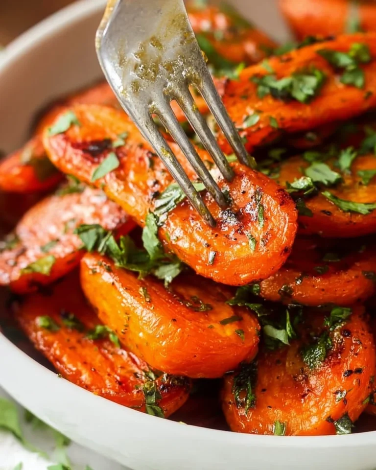 Plate of brown sugar roasted carrots garnished with herbs