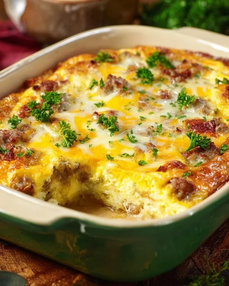 Cheesy Bacon Ranch Breakfast Casserole on a serving plate