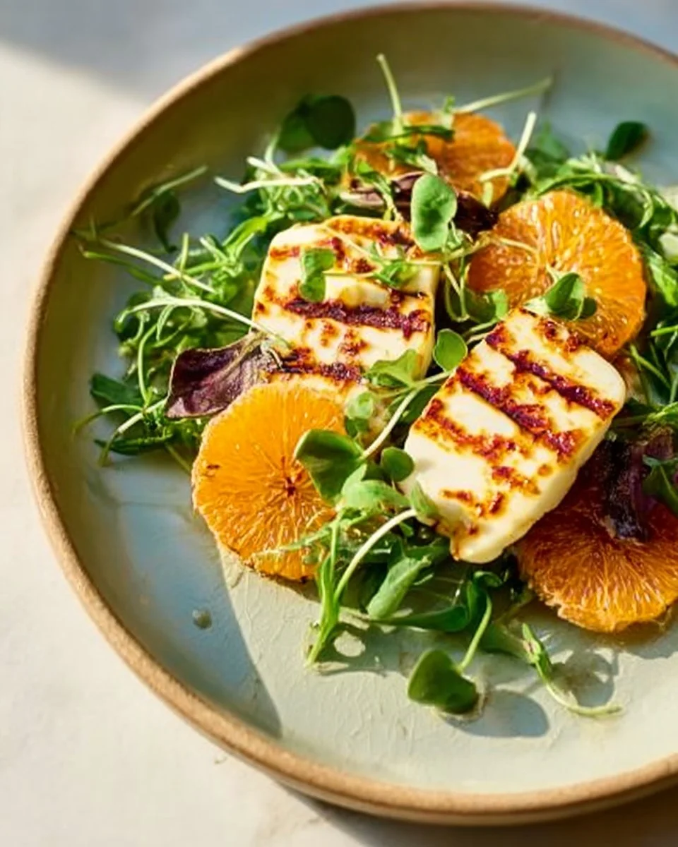 Chili Honey Halloumi Salad with fresh vegetables and a vibrant dressing