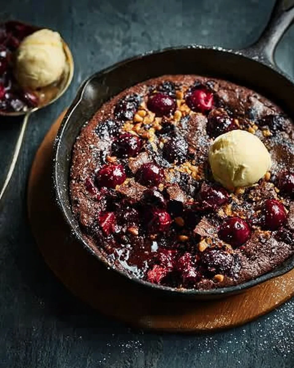Chocolate and Sour Cherry Skillet Brownie Recipe | Waitrose & Partners