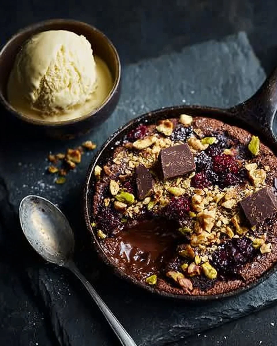 Chocolate and Sour Cherry Skillet Brownie Recipe | Waitrose & Partners