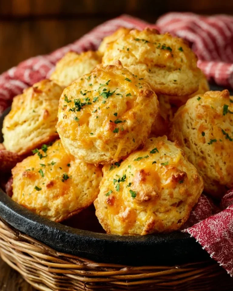 Plate of freshly baked copycat Red Lobster biscuits with herbs and cheese