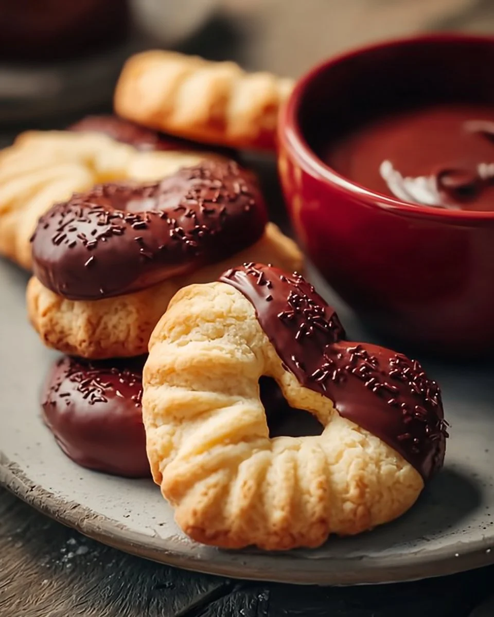 Crisp and Buttery Danish Butter Biscuits with Chocolate Dip