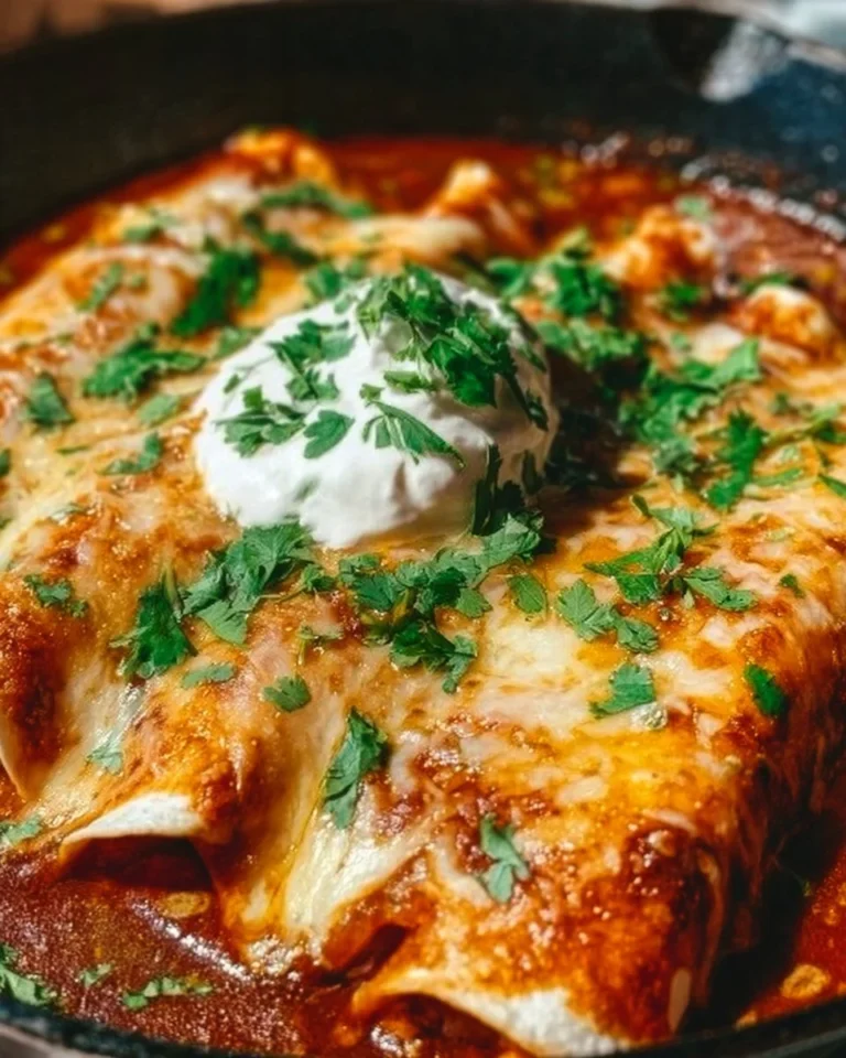 Plate of delicious chicken enchiladas garnished with fresh herbs