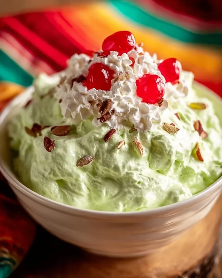Bowl of easy Pistachio Fluff Watergate Salad garnished with nuts