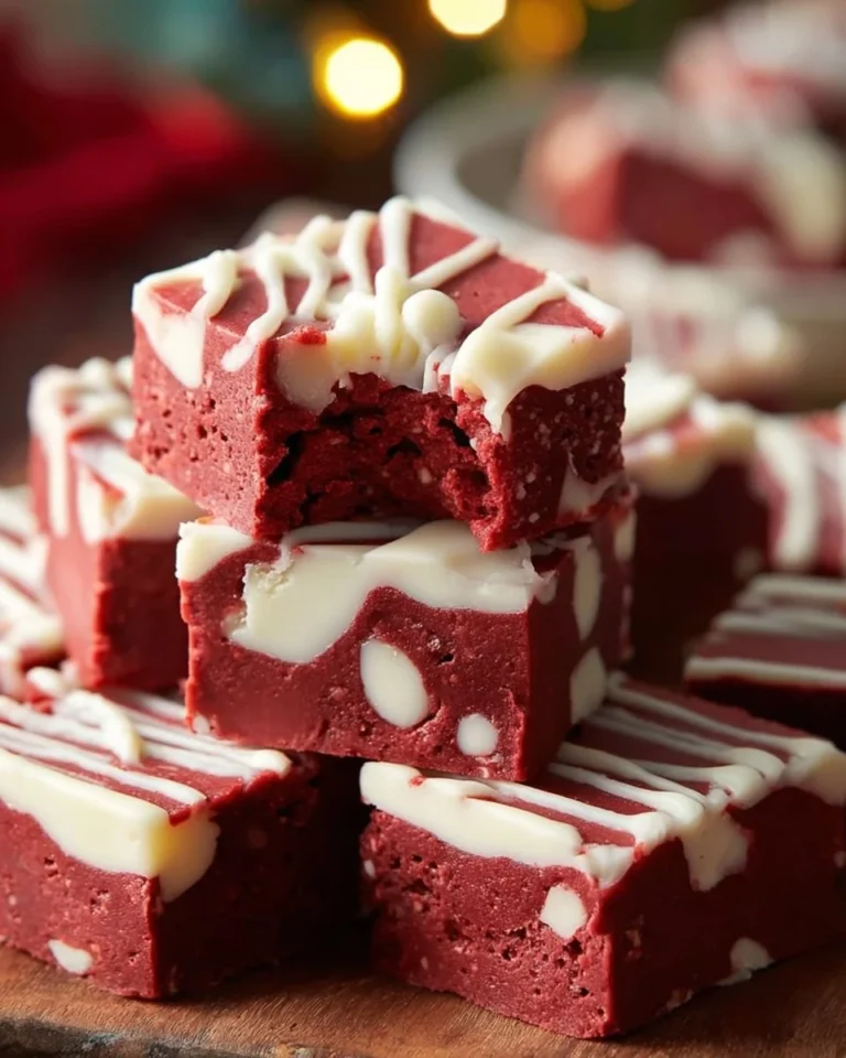 Delicious homemade easy red velvet fudge on a plate.