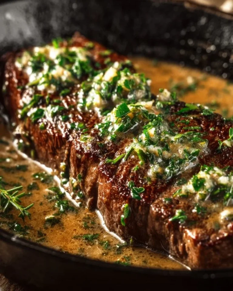 Garlic Butter Steak topped with creamy Parmesan sauce