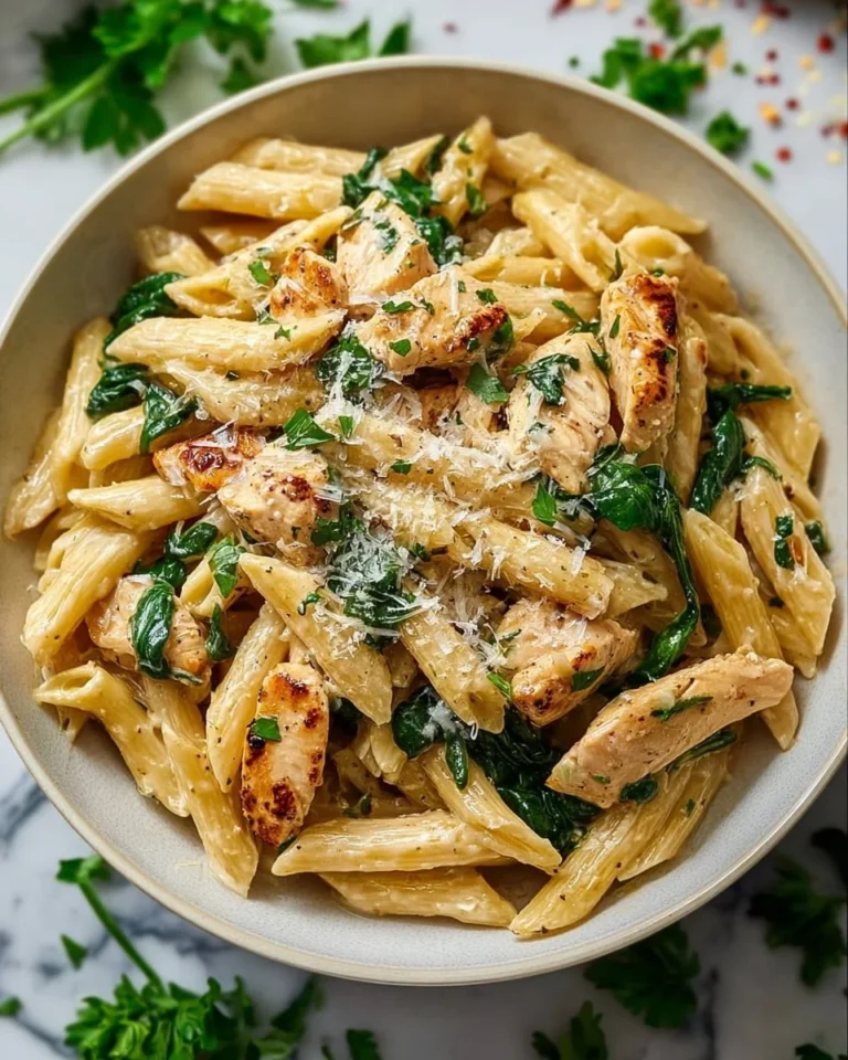 Healthy garlic parmesan chicken pasta served in a bowl