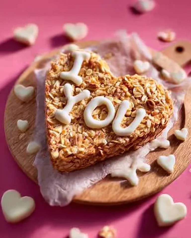A heart-shaped breakfast oat bar, healthy and delicious, ideal for morning meals.
