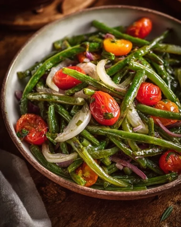 Italian green beans with tomatoes, a healthy and flavorful side dish