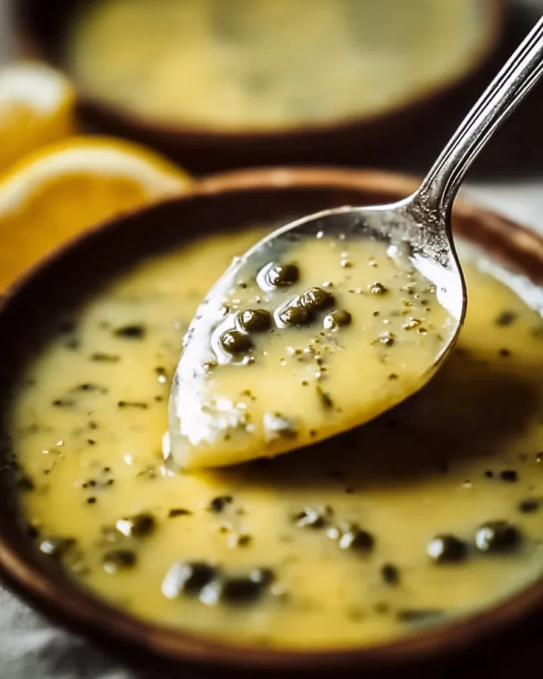 Delicious lemon caper sauce drizzled over a fresh fish dish.