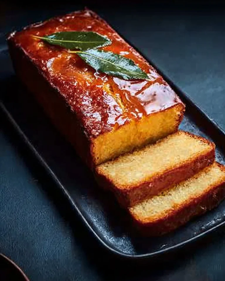 Lemon Drizzle Cake topped with Bay Leaf Syrup and fresh lemons