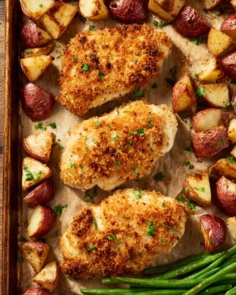 Parmesan Crusted Chicken Sheet Pan Dinner with veggies
